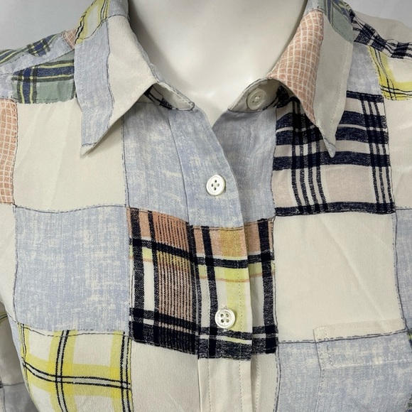 EQUIPMENT FEMME Colorful Patchwork Silk Long Sleeve Shirt Blouse - Picture 6 of 9